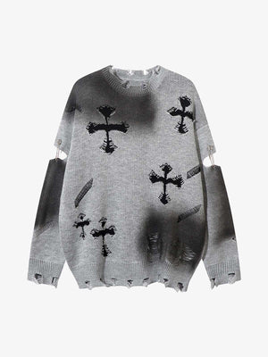 Vintage Spray-Painted Cross Hole Knit Sweater - thumbnail 1