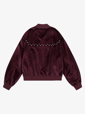 Vintage Velvet Pearl Embellished Bomber Jacket - thumbnail 2