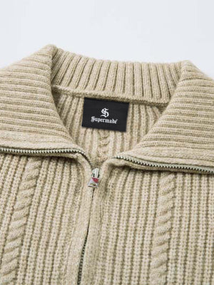 Knitted Vintage Floral Wheat Ear Pattern Double Zip Sweater - thumbnail 5
