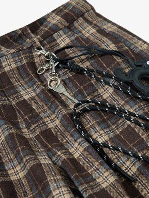 Vintage Plaid Pleated Multi-Pocket Cargo Casual Pants - thumbnail 4