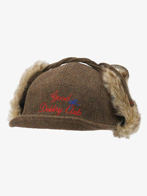 Retro Tweed Plush Earflap Embroidered Letter Cap - thumbnail 8