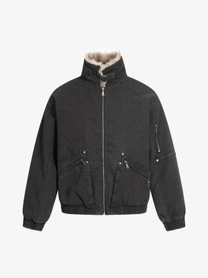 Pocket Zip Up Fur Collar Work Quilted Jacket - thumbnail 1