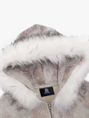Cheetah Zipper Cardigan Fur Hooded Jacket - thumbnail 3