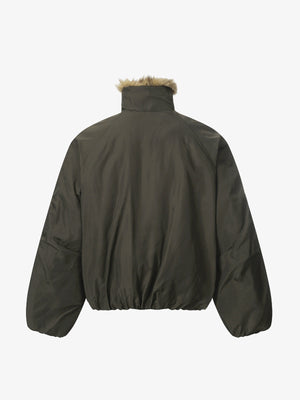 Vintage Zipper Design Fur Stand Collar Bomber Jacket - thumbnail 3
