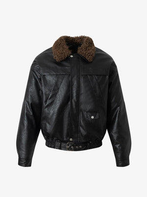 Vintage Detachable Fur Collar Quilted Leather Jacket - thumbnail 1