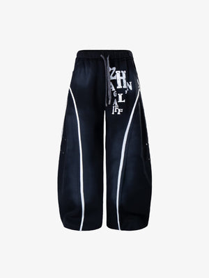Faded Baggy Sweatpants with Contrast Piping – Black, front view | XoKool