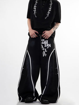 Faded Baggy Sweatpants with Contrast Piping – Black, on model front | XoKool