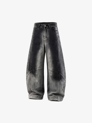 Faded Barrel Jeans in Schwarz und Blau – Faded Schwarz, Vorderseite flach | XoKool