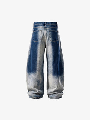 Faded Barrel Jeans in Schwarz und Blau – Faded Blau, Rückseite flach | XoKool