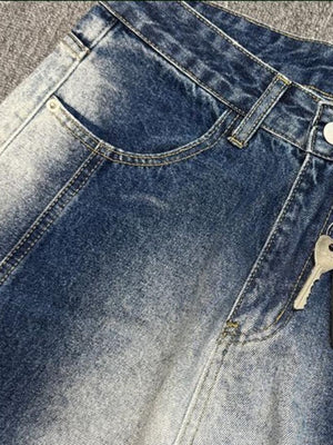 Faded Barrel Jeans – Faded Blau, Nahaufnahme von Vordertasche und Reißverschluss | XoKool