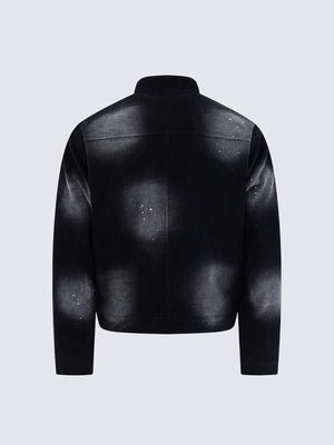 Faded Black Corduroy Zip Up Jacket – Black, back view | XoKool