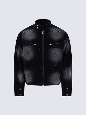 Faded Black Corduroy Zip Up Jacket – Black, front view | XoKool
