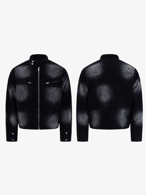 Faded Black Corduroy Zip Up Jacket – front and back together | XoKool