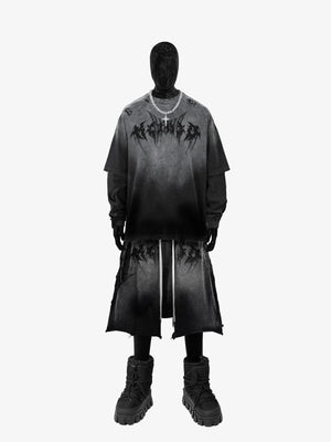 Shorts deportivos de tiro caído en negro desvaído – en maniquí, outfit completo | XoKool