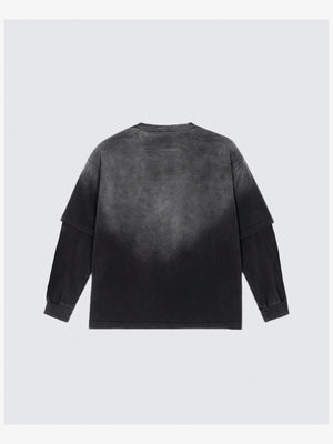 Faded Black Oversized Layered Long Sleeve Tee – back flat | XoKool
