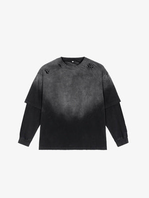 Faded Black Oversized Layered Long Sleeve Tee – front flat | XoKool