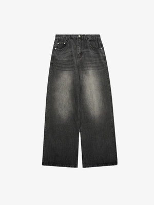 Faded Black Straight Leg Baggy Jeans – front flat lay | XoKool