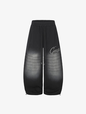 Faded Red Sweatpants with Pleated Knees – Black, front view | XoKool