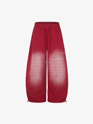 Faded Red Sweatpants with Pleated Knees – Red, front view | XoKool