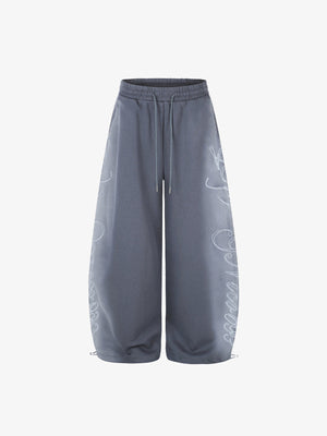 Faded Script Print Vintage Sweatpants – Blue Grey, front flat | XoKool