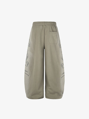 Faded Script Print Vintage Sweatpants – Sage Khaki, back flat | XoKool