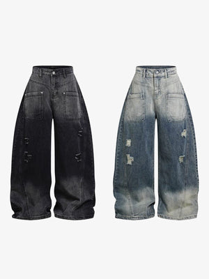 Faded barrel jeans – Black and Blue, front flat lay | XoKool
