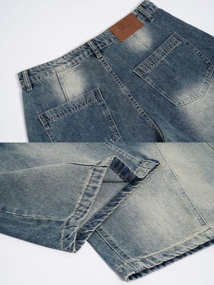 Faded barrel jeans – Blue, detail collage: back patch, hem | XoKool