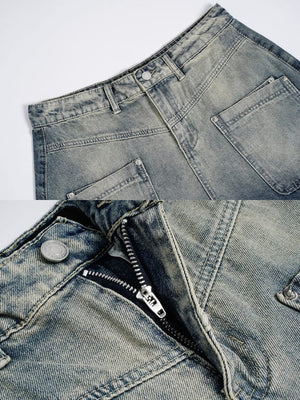 Faded barrel jeans – Blue, detail collage: front pocket, zip fly | XoKool