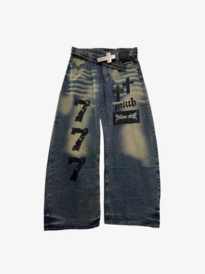 Faded Wide Leg Cross Jeans with Belt – front flat lay with belt | XoKool