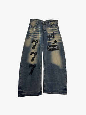Faded Wide Leg Cross Jeans with Belt – front flat lay without belt | XoKool