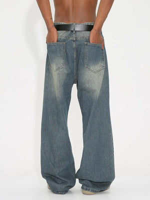 Faded Wide Leg Jeans in Vintage-Blau – am Model, von hinten | XoKool