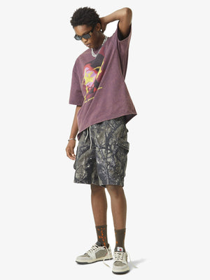 Tree camo cargo shorts – on model, full body pose | XoKool