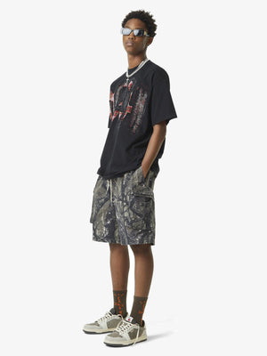 Tree camo cargo shorts – on model, full body side | XoKool