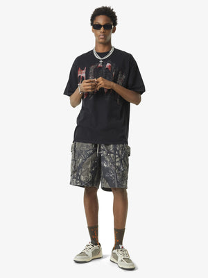 Tree camo cargo shorts – on model, full body front | XoKool