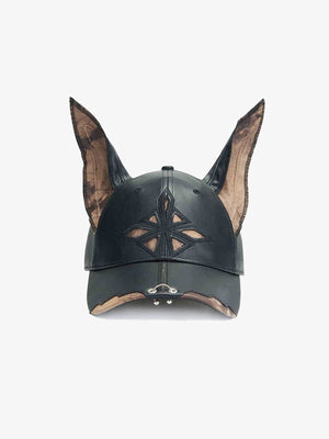 Gorra de béisbol de cuero sintético con orejas y estrella recortada – Negro, vista frontal | XoKool