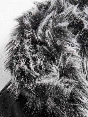 Faux leather fur hood bomber – faux fur hood close-up | XoKool