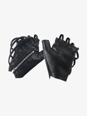 Fingerlose Handschuhe aus Kunstleder mit Riemenschlaufen – schwarzes Paar, flach | XoKool