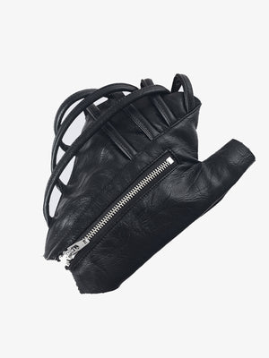 Fingerlose Handschuhe aus Kunstleder mit Riemenschlaufen – einzelner Handschuh, Reißverschlussseite | XoKool