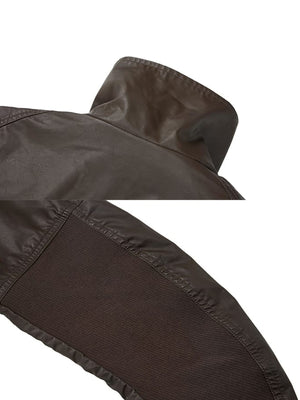 Faux leather funnel neck jacket – collar and rib sleeve panel close-up | XoKool
