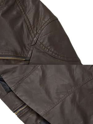 Faux leather funnel neck jacket – shoulder seam and lining edge close-up | XoKool