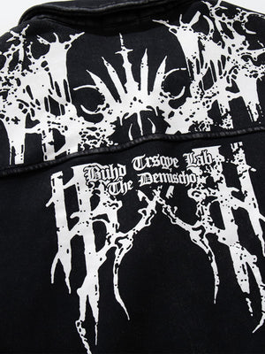 Retro Dark Skull Cross Print Lapel Zipper Jacket - thumbnail 15