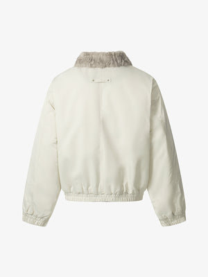 Faux Fur Collar Zipper Padded Bomber Jacket - thumbnail 3