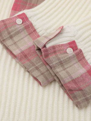 Plaid Scarf Patchwork Contrast Knit Sweater - thumbnail 9