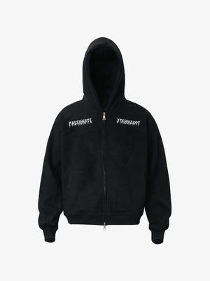 Vintage Suede Letter Embroidered Cropped Hooded Sweatshirt - thumbnail 2