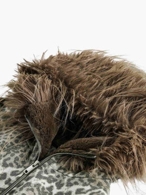 Retro Cheetah Fur Collar Cotton Jacket - thumbnail 9
