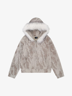 Cheetah Zipper Cardigan Fur Hooded Jacket - thumbnail 1