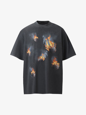 Fireball Graphic Oversized Tee in Washed Black – Washed Black, front view | XoKool