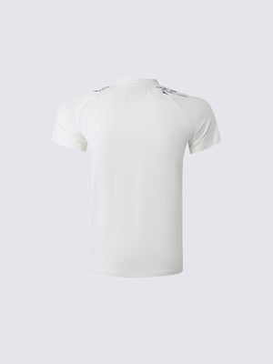 T-Shirt mit Stehkragen und Tribal-Print – Weiß, Rückansicht | XoKool