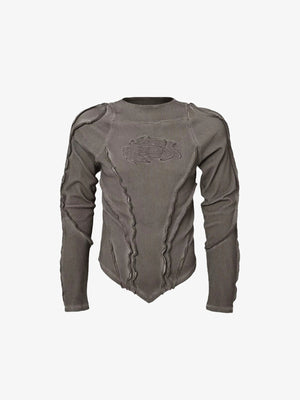 Camiseta de manga larga con paneles – marrón, parte delantera plana | XoKool
