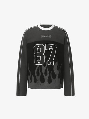 Flame Long Sleeve Shirt with Number 87 Print – Charcoal, front | XoKool
